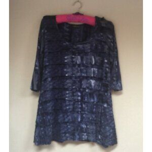 Dunia Womens Medium Scoop Neck Tie-Dye Tiered 3/4 Sleeve A-Line Tunic Top Blue